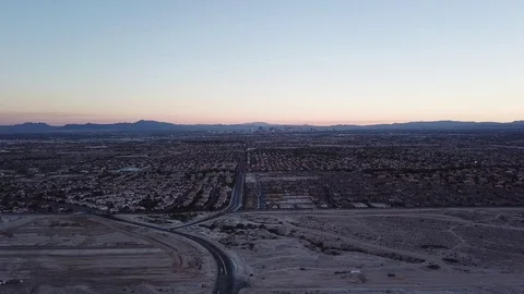 Las Vegas distant skyline during sunset Stock Footage 81574988