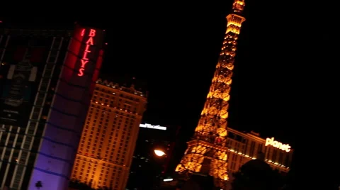 Las Vegas - Eiffel Tower Pan To Ballys Stock Footage 40714486
