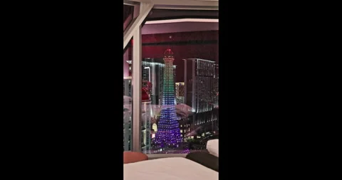 Las Vegas Eiffel Tower Replica at Night Stock Footage 344954804