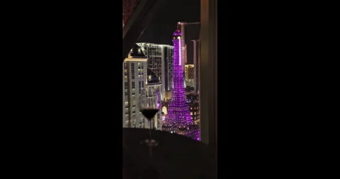 Las Vegas Eiffel Tower View with Wine Stock Footage 348199981