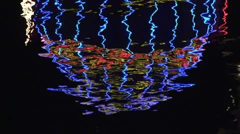 Las Vegas eReflected Light in Pool Z-Out to Paris at Night Stock Footage 10744016