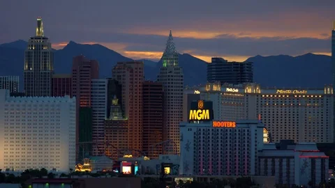 Las Vegas in the evening hour with dramatic sky Stock Footage 78644492