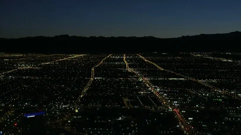 Las Vegas - May 2017: Aerial illuminated night view of residential suburbs Stock Footage