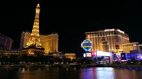 Las Vegas, Nevada - April 8, 2014: Bellalgio Fountains and Paris hotel - Las Stock Footage