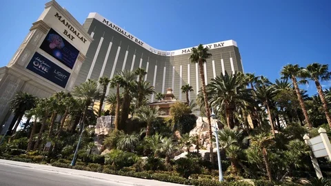 Las Vegas Nevada Mandalay Bay Hotel and Casino on Beautiful Sunny Day Shot Stock Footage