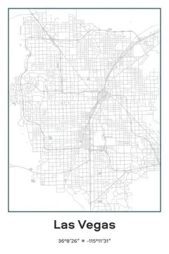 Las Vegas, Nevada - vector map of city in Pastel, Gray, White, Green colors Stock Illustration