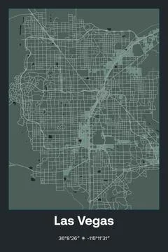 Las Vegas, Nevada - vector map of city in Dark gray, Gray, Green, gray-green col Stock Illustration