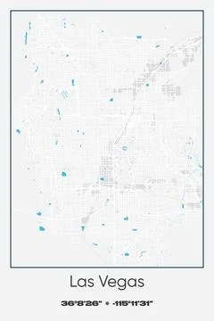 Las Vegas, Nevada - vector map of city in Gray, white, blue colors Stock Illustration