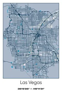 Las Vegas, Nevada - vector map of city in Blue, Gray, Yellow, Olive colors Stock Illustration