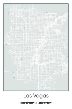 Las Vegas, Nevada - vector map of city in Gray, white, green, blue colors Stock Illustration