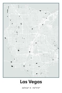 Las Vegas, Nevada - vector map of city in Gray, Black, White colors Stock Illustration