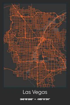 Las Vegas, Nevada - vector map of city in Gray, Black, Orange colors Stockillustratie