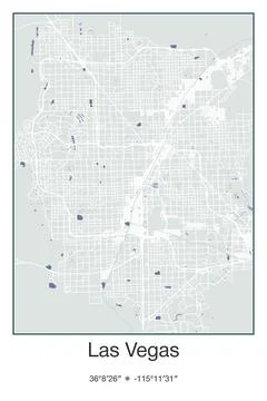 Las Vegas, Nevada - vector map of city in Gray, Blue, Green, White colors Stock Illustration