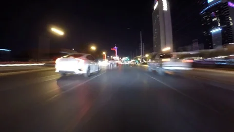 Las Vegas Night Driving Time Lapse on Flamingo Road Stock Footage