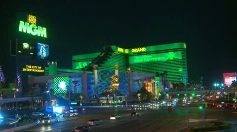 Las Vegas, night, MGM hotel and casino Stock Footage