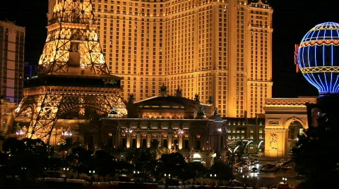 Las Vegas night strip hotels fast P HD 6846 Stock Footage