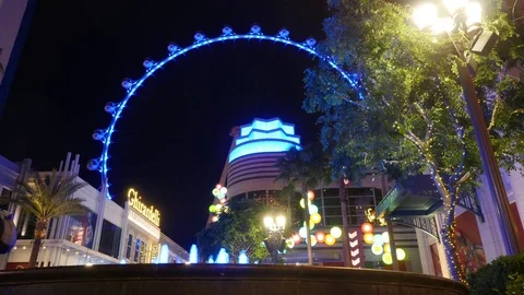 Las Vegas Night Time Lapse - Blue High Roller and Blue Water Fountains Stock Footage 81528523