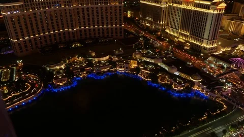 Las Vegas Night Time Lapse - Bellagio Fountains, Street Traffic Stock Footage 81528548