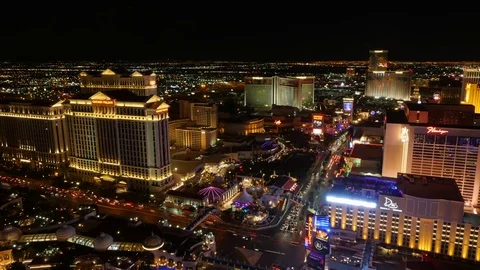 Las Vegas Night Time Lapse - Ceasars Palace, Mirage, Drai's, Flamingo Stock Footage 81528571