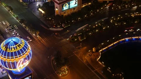 Las Vegas Night Time Lapse - Paris, Street Traffic and Pedestrians Stock Footage 81528668