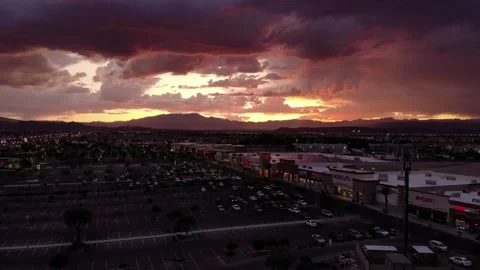 LAS VEGAS, NV - SEPTEMBER 24, 2019 Aerial shot of Dramatic Purple Sky and Sunset Stock Footage 344906804