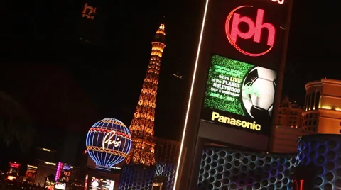 Las Vegas - Paris Balloon - Eiffel Tower - Planet Hollywood Sign Stock Footage 40716334