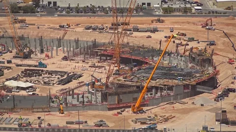 Las Vegas Raiders Stadium Construction - 4K Quality Stock Footage 92432735