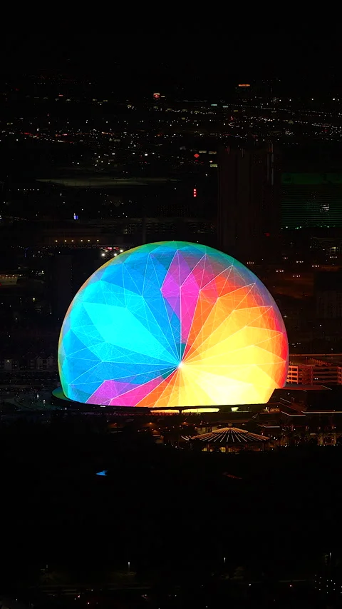 Las Vegas Sphere At Night - Vertical Clip #2 Iridescent graphic Stock Footage 301002103