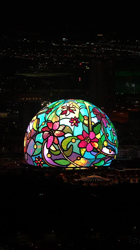Las Vegas Sphere At Night - Vertical Clip #3 Stained glass Art Stock Footage 301002157