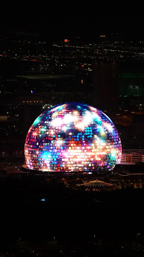 Las Vegas Sphere At Night - Vertical Clip #4 disco ball Stock Footage 301002189