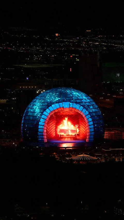Las Vegas Sphere At Night - Vertical Clip #5 Fireplace hearth Stock Footage 301003391