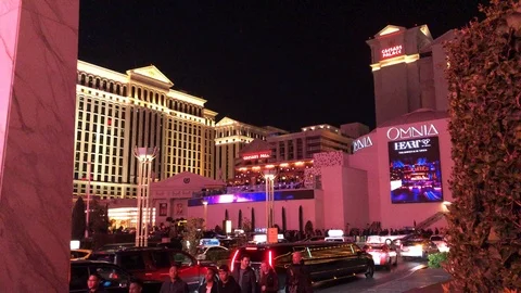 Las Vegas Strip 2020 nighttime shots Caesars and Omnia 1 Stock Footage