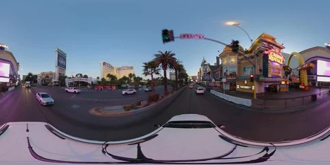 Las Vegas Strip 360 VR Mirage Venitian Casions Sunrise Drive 4K Stock Footage