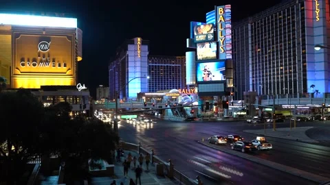 Las Vegas Strip 4K Timelapse Night Neon Ballys Cromwell Stock Footage