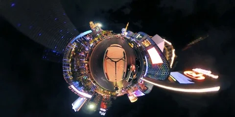 Las Vegas Strip Drive Tiny Planet 4K Bellagio Paris Vídeo Stock 115060569