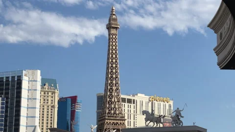 Las Vegas Strip Eifel Pan left, Nevada, September 10, 2022 Stock Footage 308484018