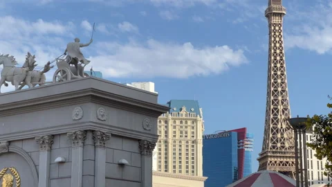 Las Vegas Strip Eifel Tower pan, Nevada, September 10, 2022 Stock Footage 308483342