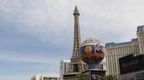 Las Vegas Strip, Eiffel Tower, Paris Hotel Casino, Ballys Hotel, by day Stock Footage 24354991