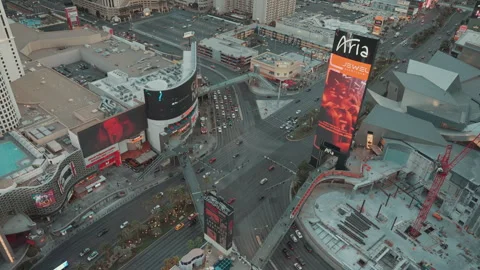 Las Vegas Strip intersection at dusk from high above Stock Footage 347834328