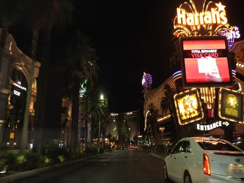 Las Vegas strip night driving POV tracking shot Stock Footage