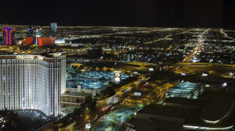 Las Vegas Strip at Night, Treasure Island Casino in Foreground, 4k Timelapse Stock Footage 59679681