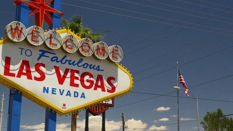 Las vegas summer day welcome sign close up walk panorama 4k usa Stock Footage 83443751