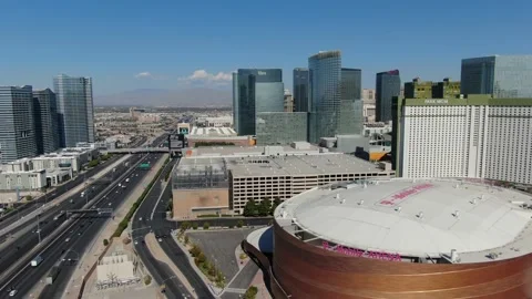 Las Vegas T Mobile Arena Aerial Casinos Aria Park MGM New York Stock Footage