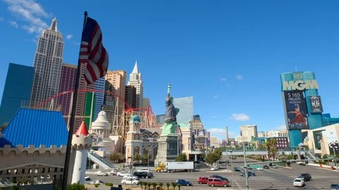 Las Vegas / USA - 3/10/2019: Las Vegas Strip and New York Hotel, 4K 60fps Video stock 115125853