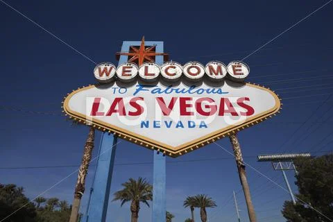 Las vegas welcome sign with palm trees Stock Photos