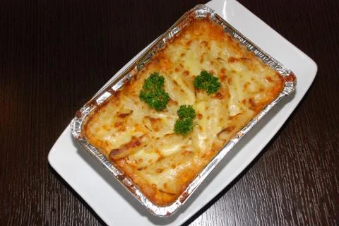 Lasagna with cheese view from top Stock Photos