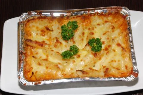 Lasagna with cheese view from top Stock Photos