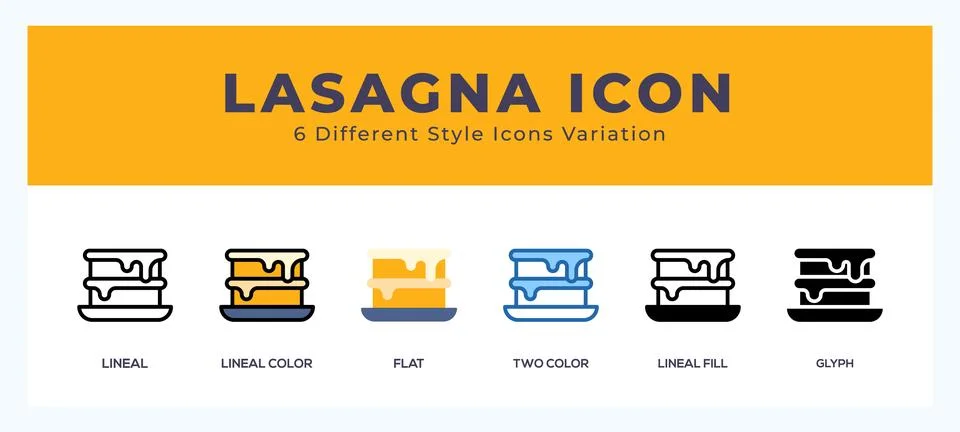 Lasagna icon set with different styles. Design elements for logo. Vector il.. 스톡 일러스트