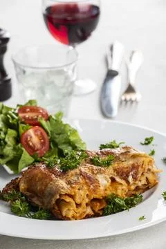 Lasagna with salad Foto stock