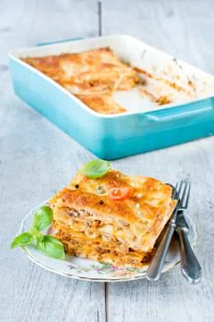 Lasagna slice in the plate Foto stock